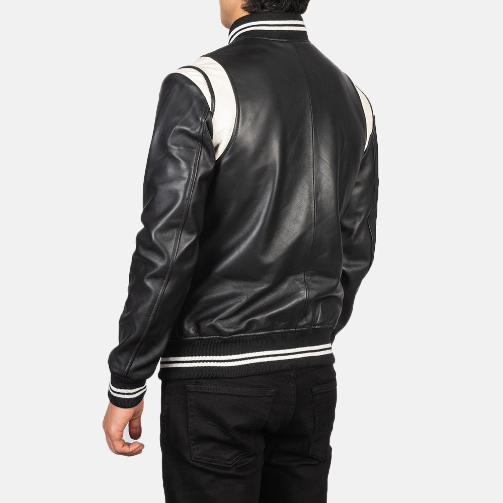 Armanivogue elegant black leather varsity jacket