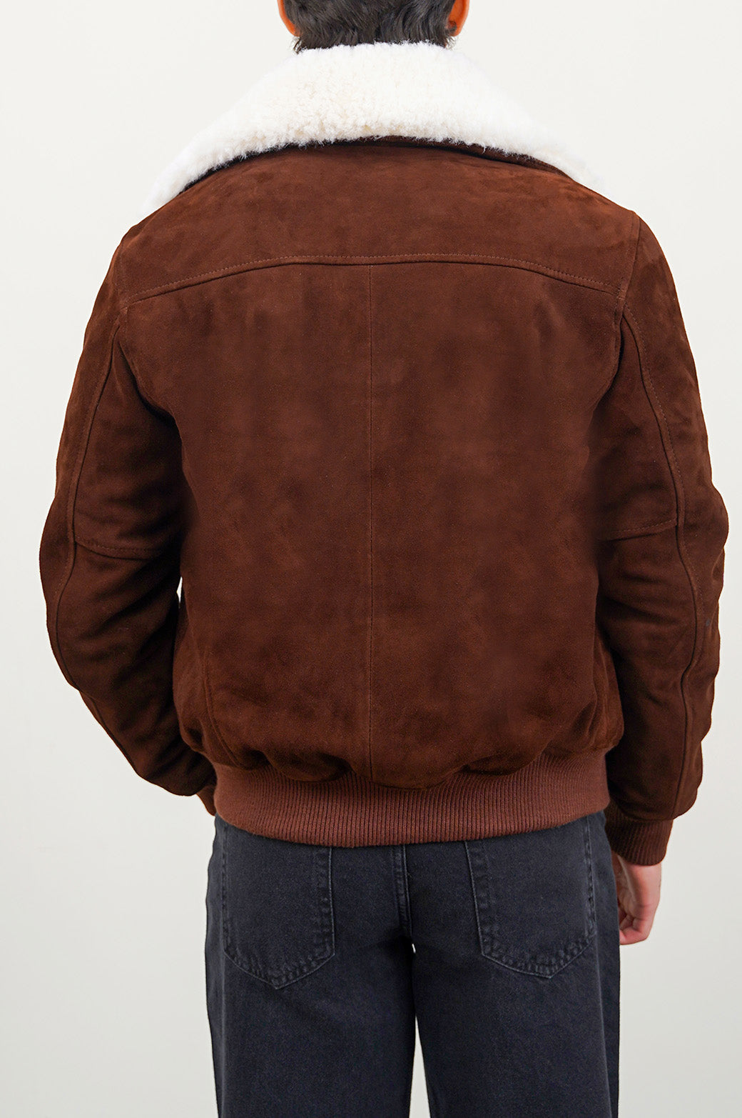 SUEDE JACKET WITH LAMB WOOL COLLAR