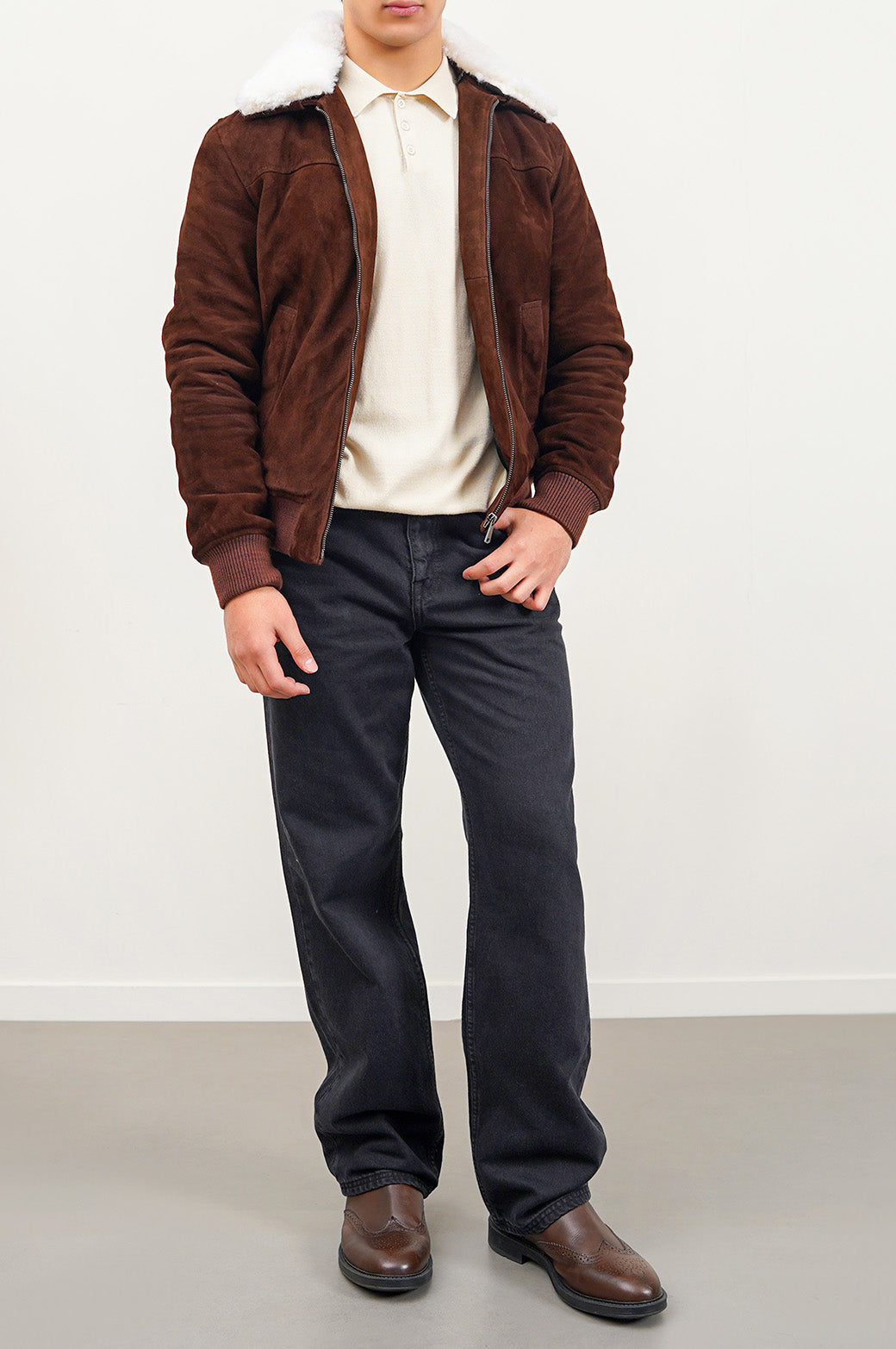 SUEDE JACKET WITH LAMB WOOL COLLAR