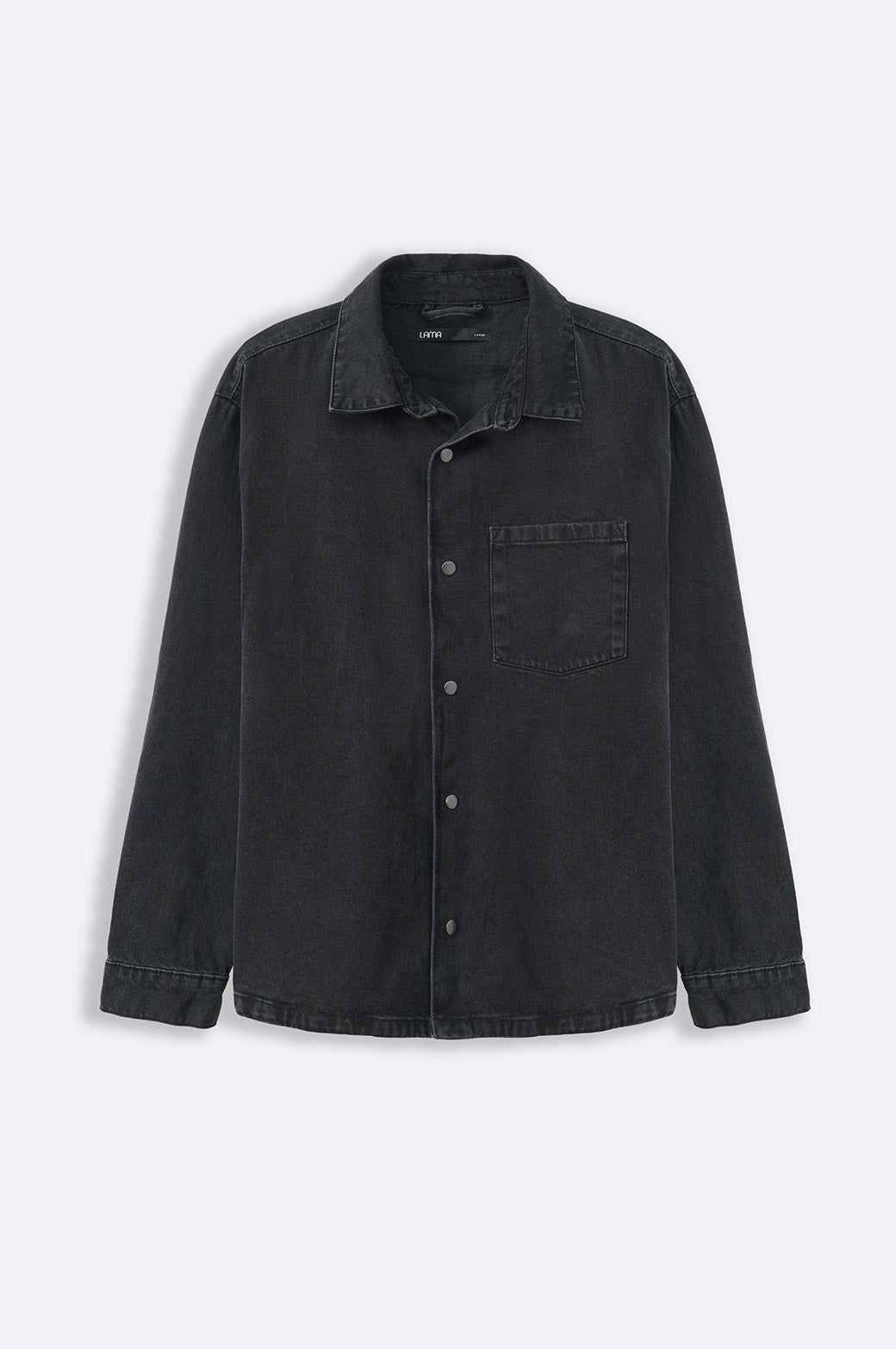 BLACK DENIM SHACKET WITH SNAP BUTTONS