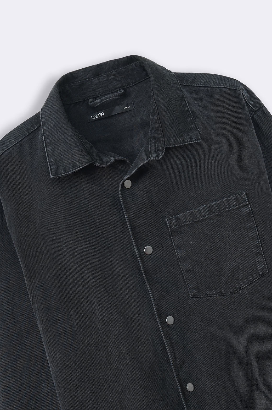 BLACK DENIM SHACKET WITH SNAP BUTTONS