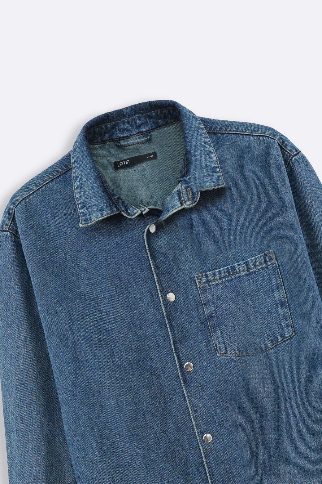 DENIM SHACKET CUFFED SLEEVES AND COLLAR