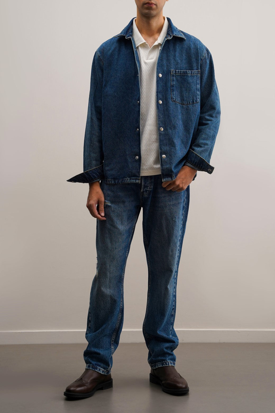 DENIM SHACKET CUFFED SLEEVES AND COLLAR