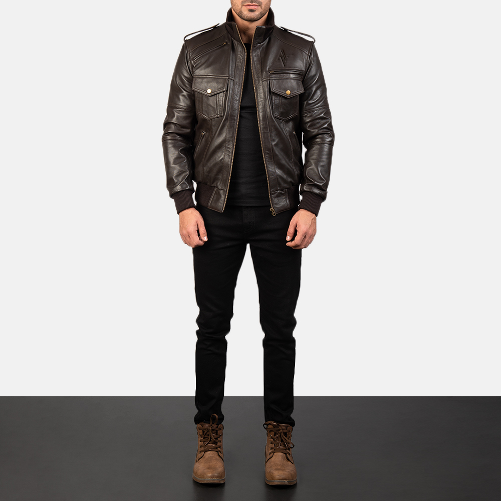 Armanivogue Agent Shadow Brown Leather Bomber Jacket