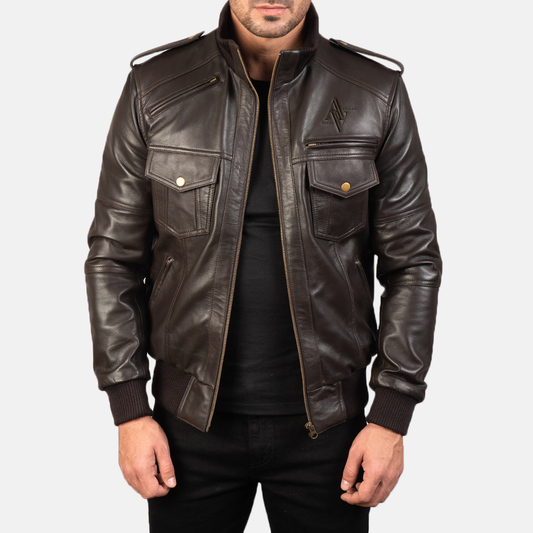 Armanivogue Agent Shadow Brown Leather Bomber Jacket
