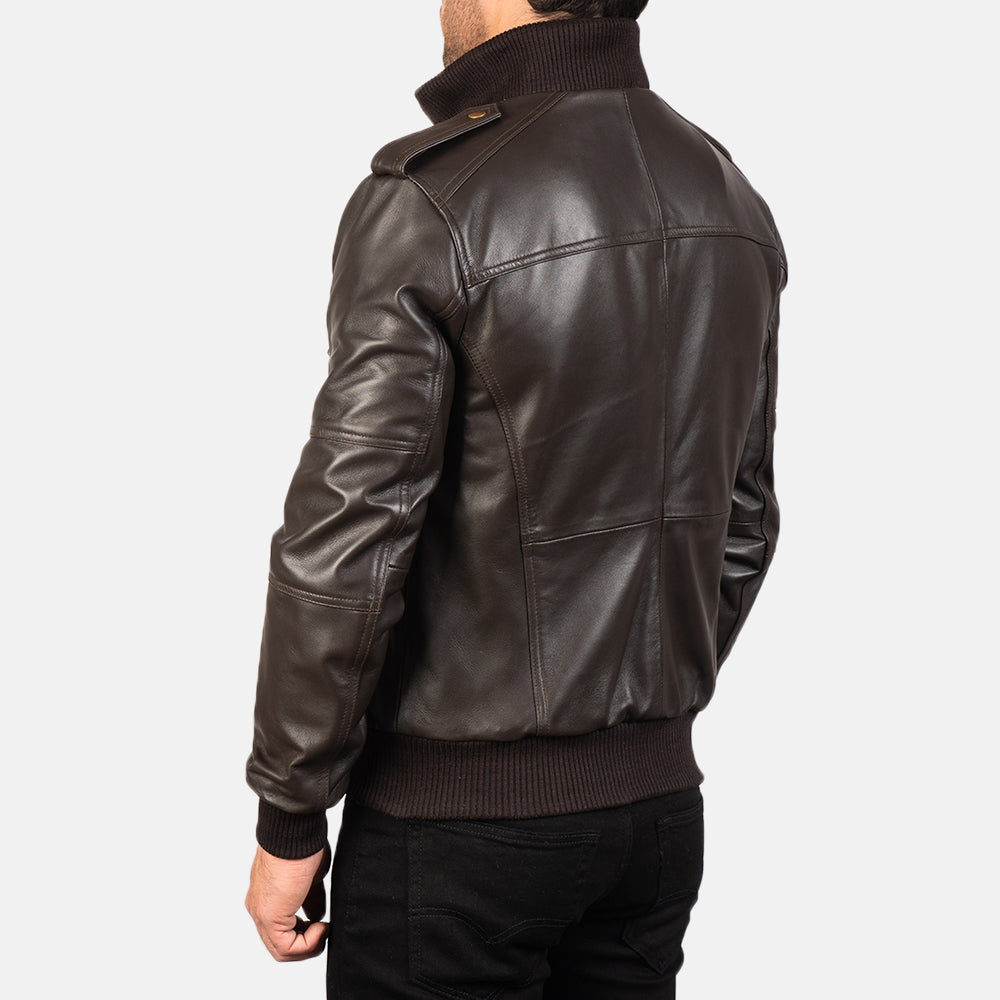 Armanivogue Agent Shadow Brown Leather Bomber Jacket