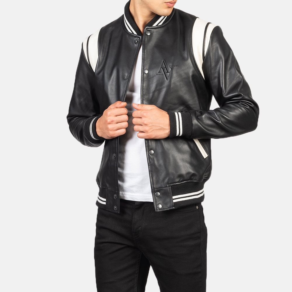 Armanivogue elegant black leather varsity jacket