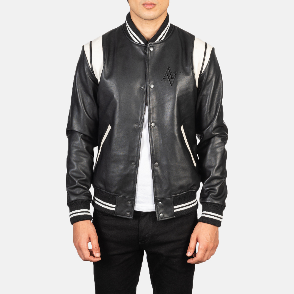 Armanivogue elegant black leather varsity jacket