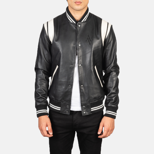 Armanivogue elegant black leather varsity jacket