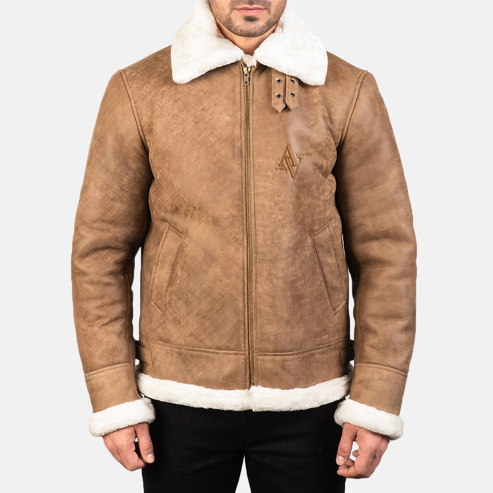 Armanivogue Francis B-3 Distressed Brown Leather Bomber Jacket
