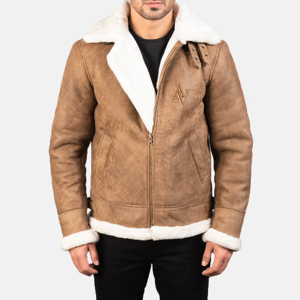 Armanivogue Francis B-3 Distressed Brown Leather Bomber Jacket