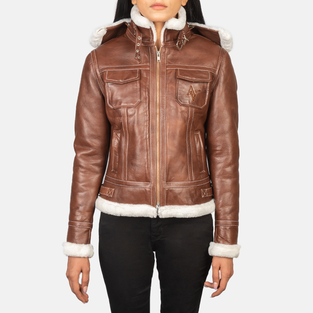Armanivogue Brown Sheepskin Jacket with Hood