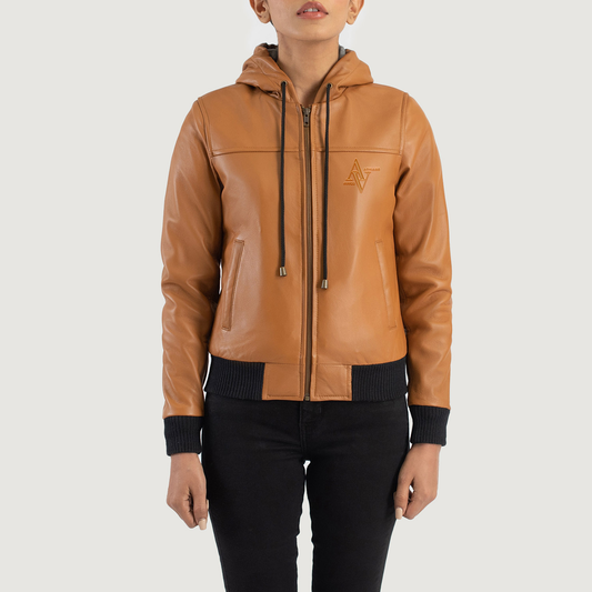 Brown hooded leather bomber jacket Armanivogue